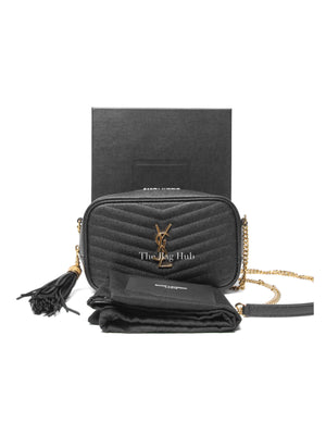 Saint Laurent Black Grain De Poudre Matelasse Monogram Mini Lou Camera Bag