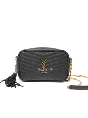 Saint Laurent Black Grain De Poudre Matelasse Monogram Mini Lou Camera Bag
