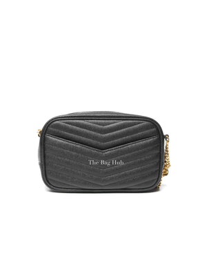 Saint Laurent Black Grain De Poudre Matelasse Monogram Mini Lou Camera Bag