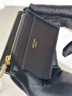 Celine Black Shiny Calfskin Triomphe Compact Wallet with Coin Purse