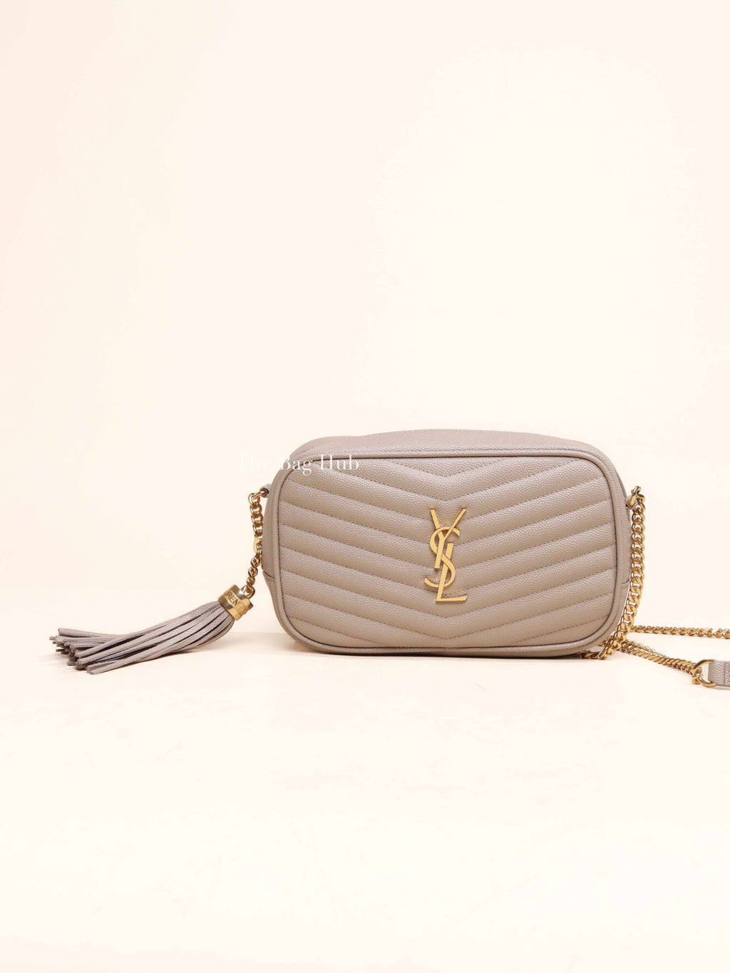 Saint Laurent Beige Grain De Poudre Matelasse Monogram Mini Lou Camera Bag GHW