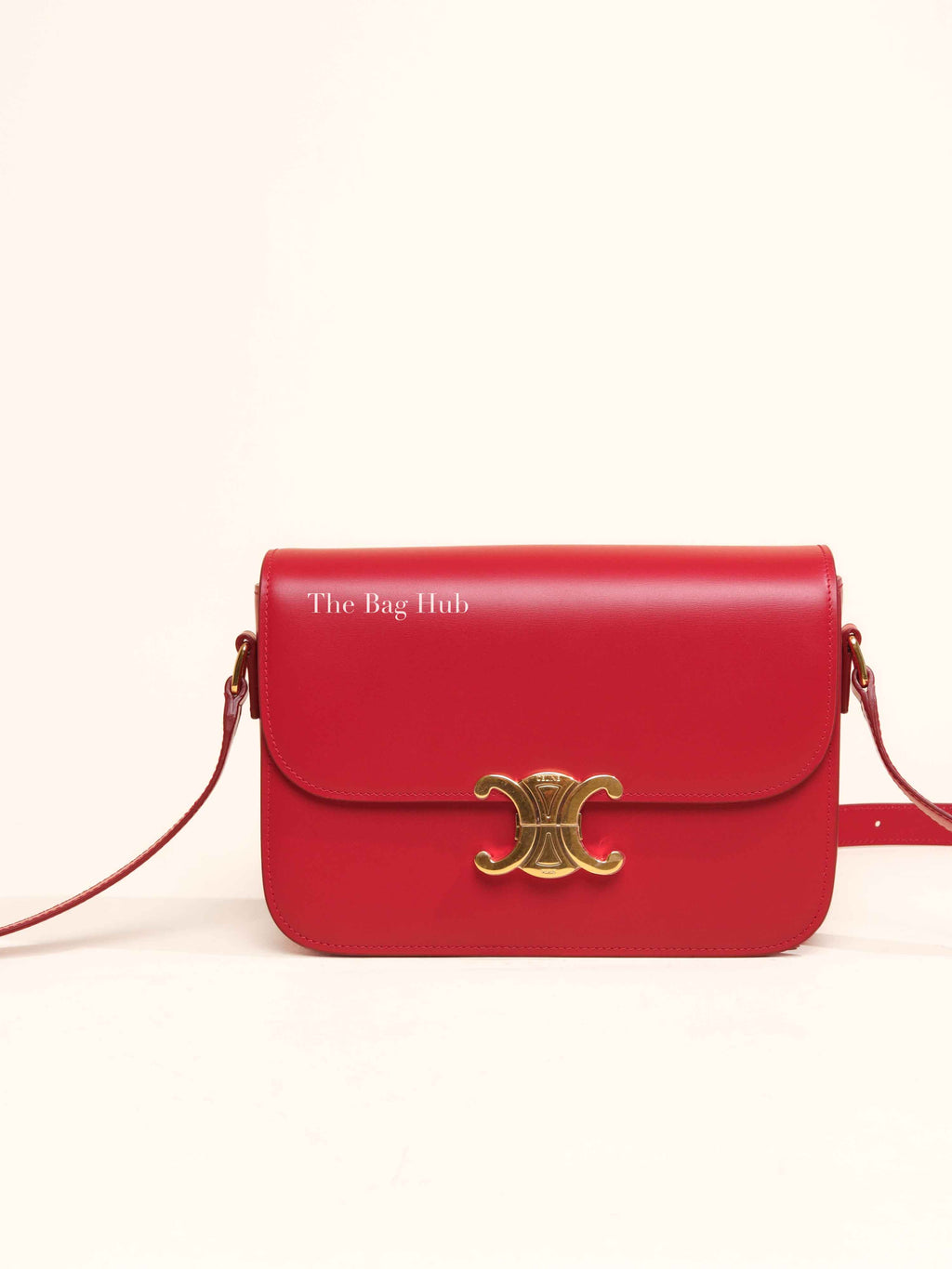 Celine Red Calfskin Leather Classic Triomphe Bag