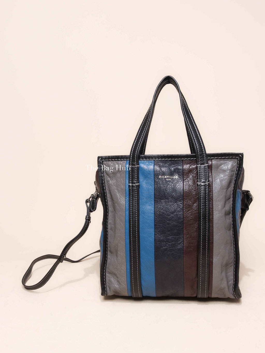 Balenciaga Multicolor Striped Leather Bazar Shopper Small Tote Bag