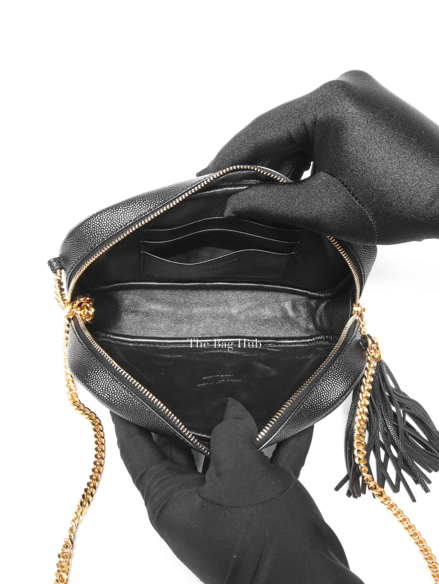 Saint Laurent Black Grain De Poudre Matelasse Monogram Mini Lou Camera Bag