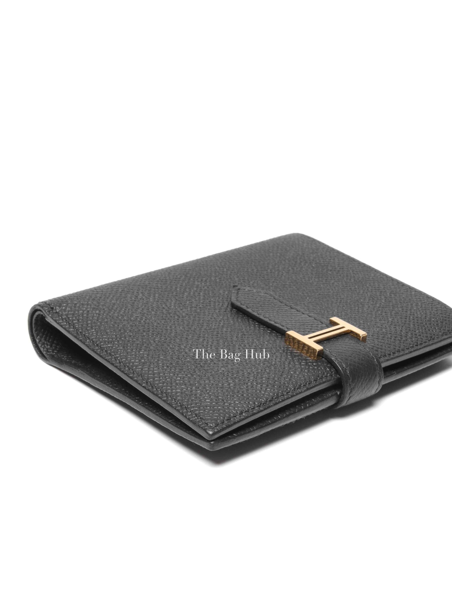 Hermes Noir Epsom Bearn Compact Wallet GHW