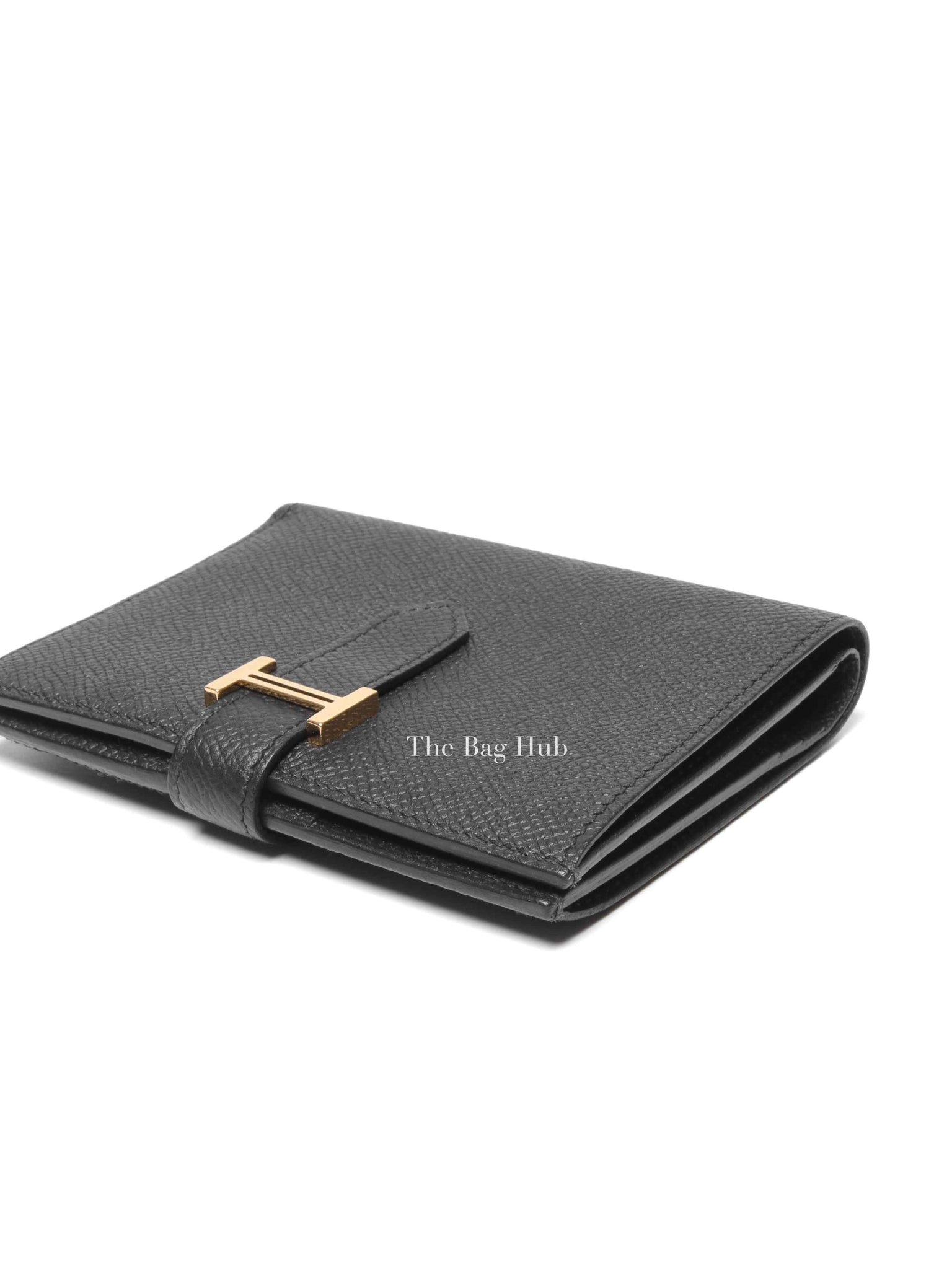 Hermes Noir Epsom Bearn Compact Wallet GHW