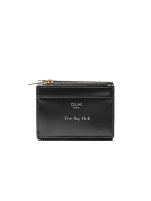 Celine Black Shiny Calfskin Triomphe Compact Wallet with Coin Purse