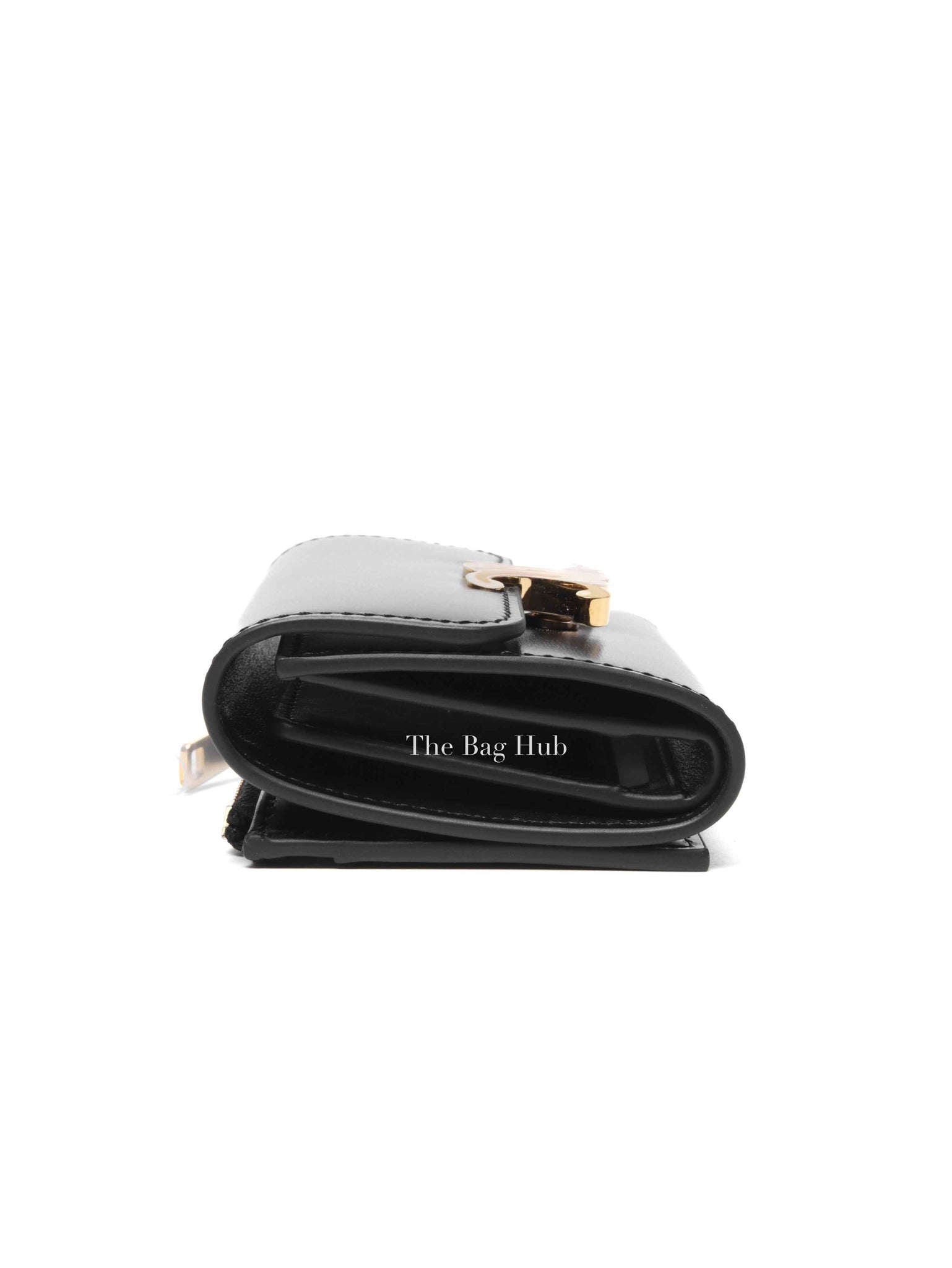 Celine Black Shiny Calfskin Triomphe Compact Wallet with Coin Purse