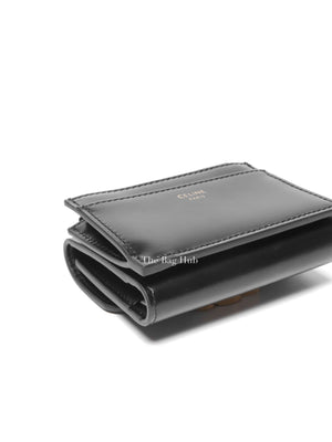 Celine Black Shiny Calfskin Triomphe Compact Wallet with Coin Purse