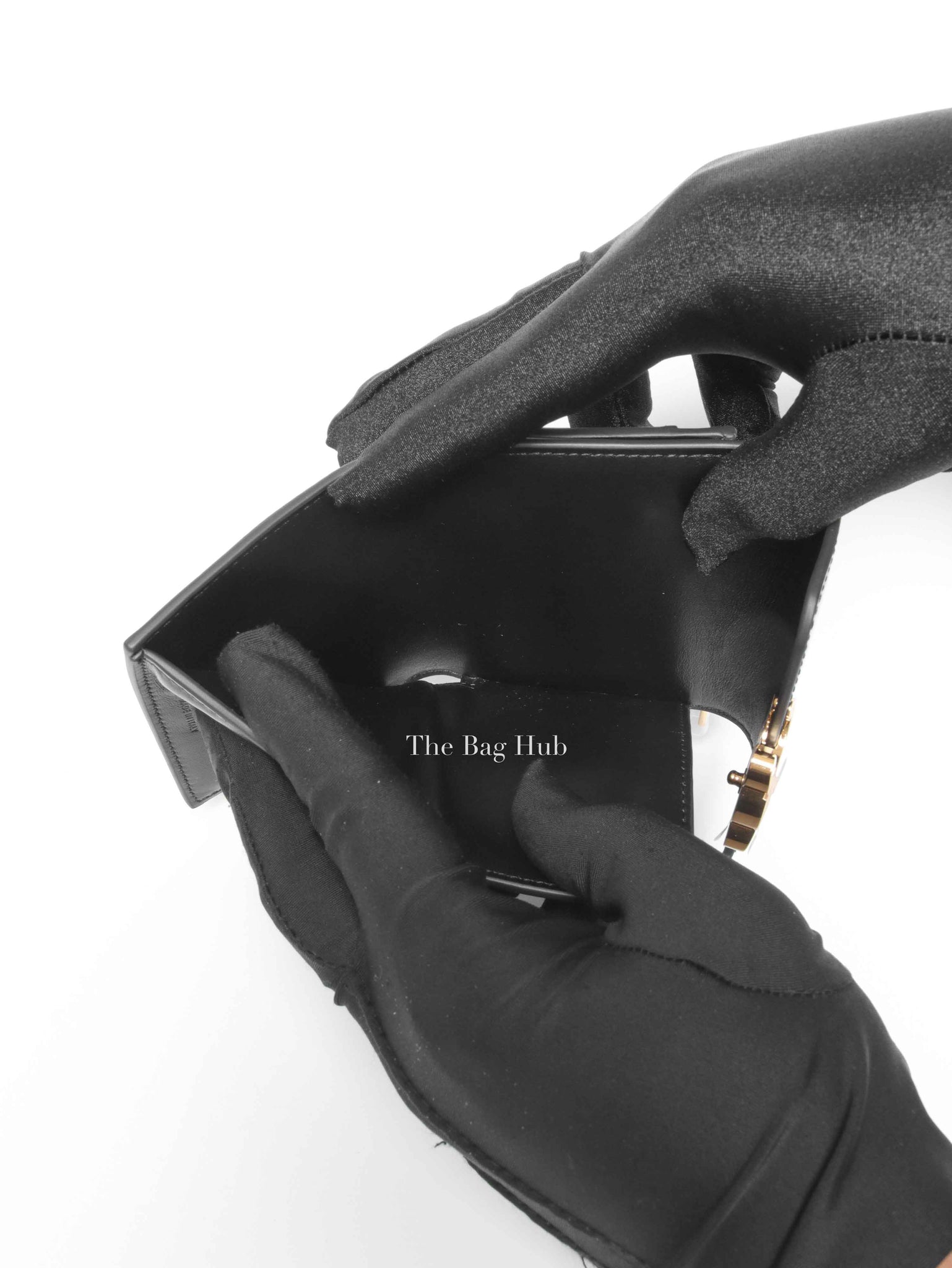 Celine Black Shiny Calfskin Triomphe Compact Wallet with Coin Purse