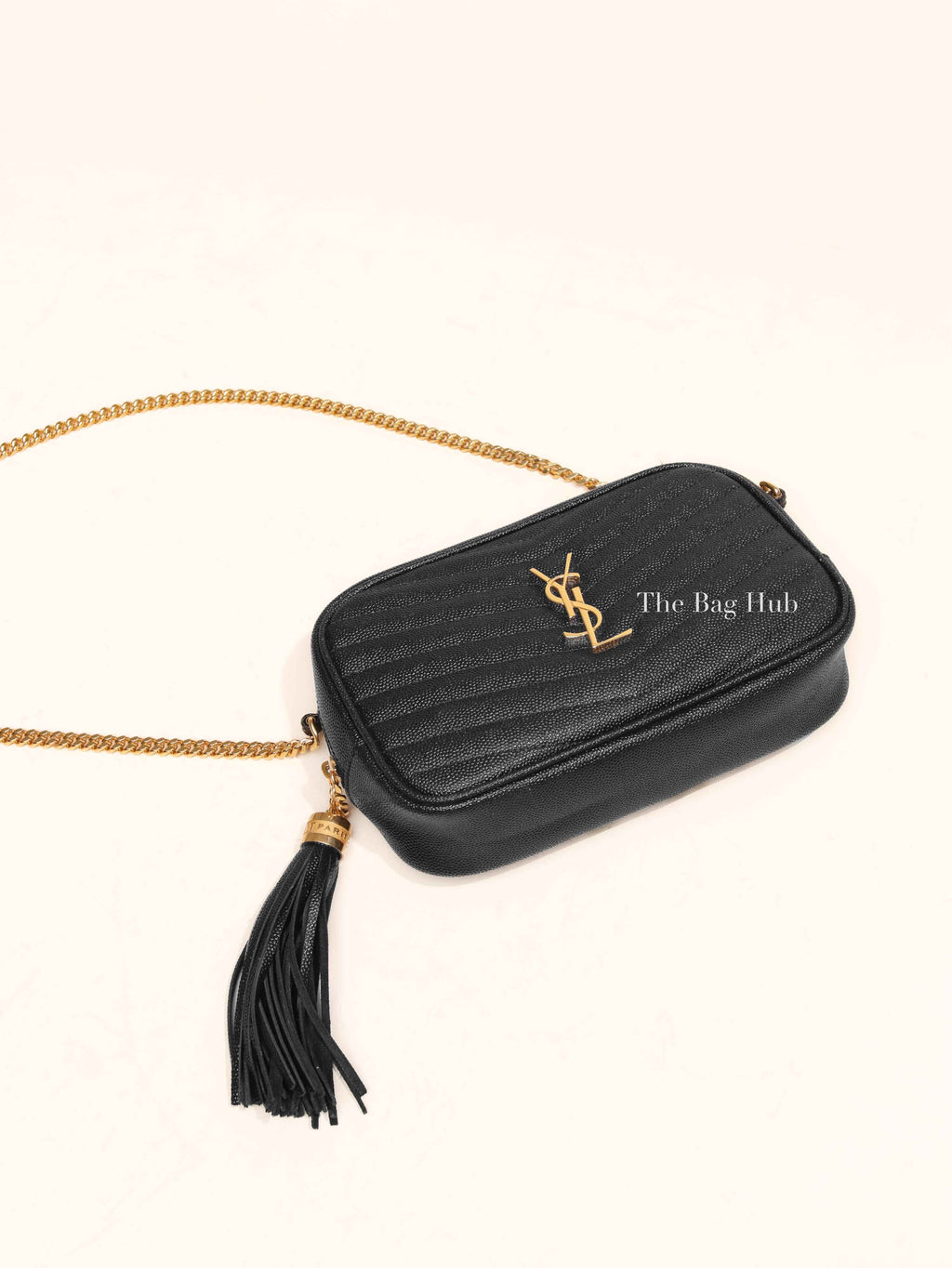 Saint Laurent Black Grain De Poudre Matelasse Monogram Mini Lou Camera Bag
