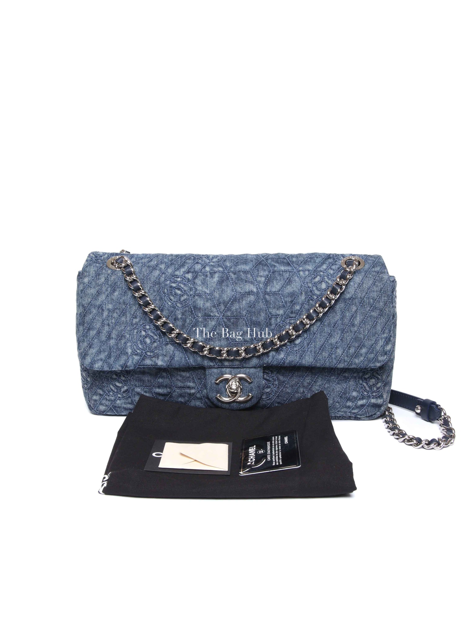 Chanel Blue Denim Camellia Embroidered Denim CC Flap Bag SHW
