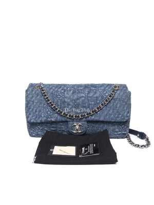 Chanel Blue Denim Camellia Embroidered Denim CC Flap Bag SHW