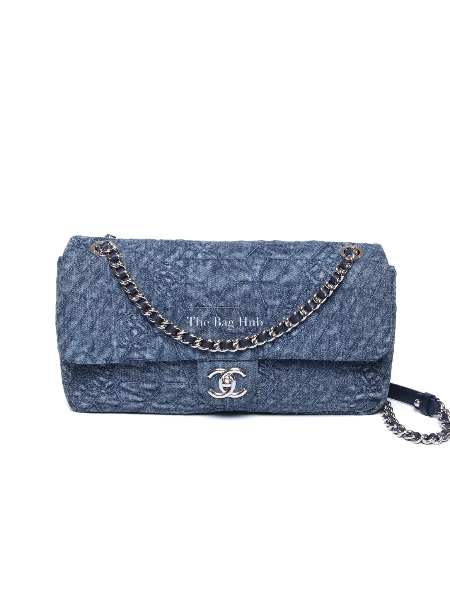 Chanel Blue Denim Camellia Embroidered Denim CC Flap Bag SHW