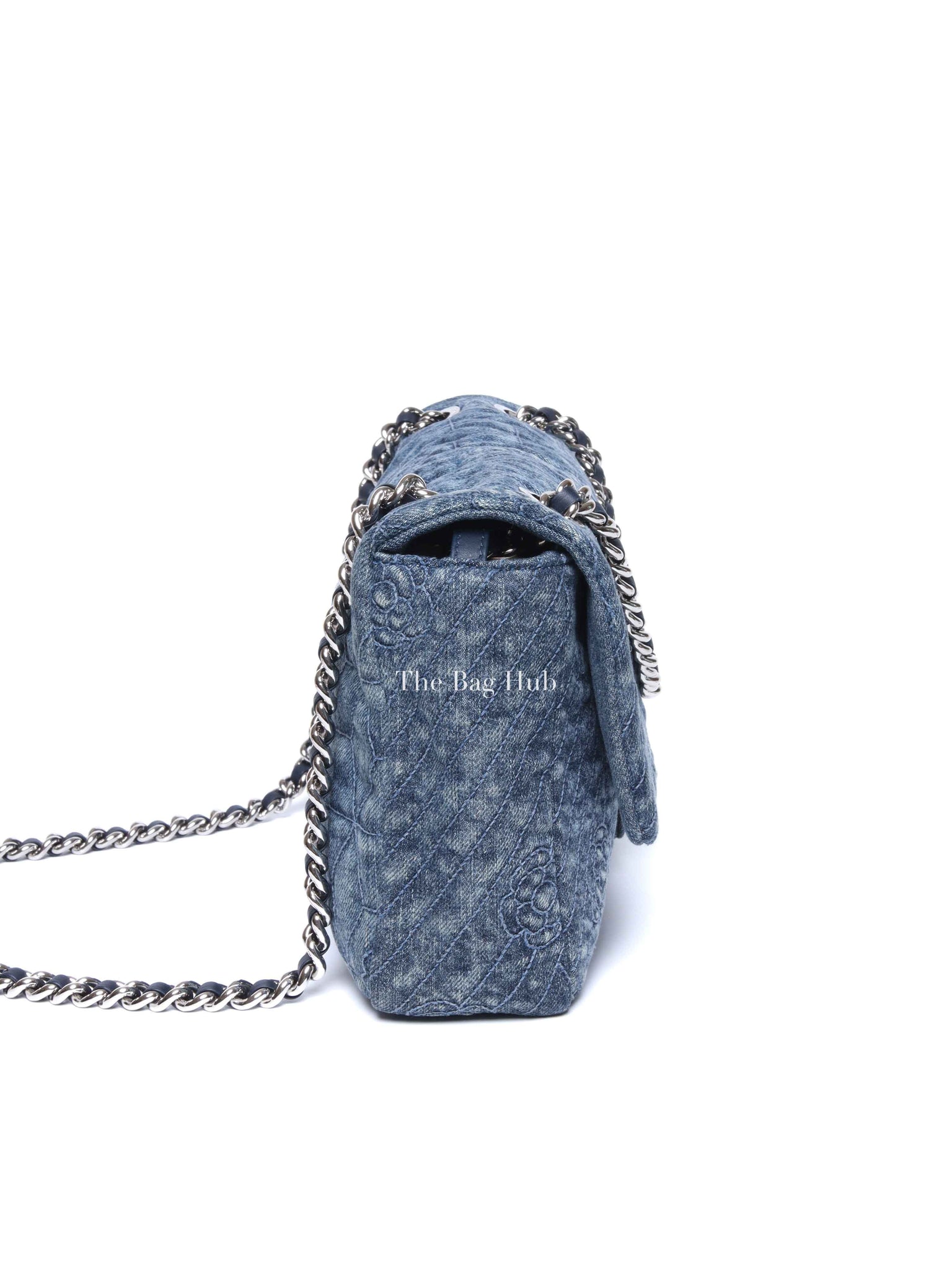 Chanel Blue Denim Camellia Embroidered Denim CC Flap Bag SHW