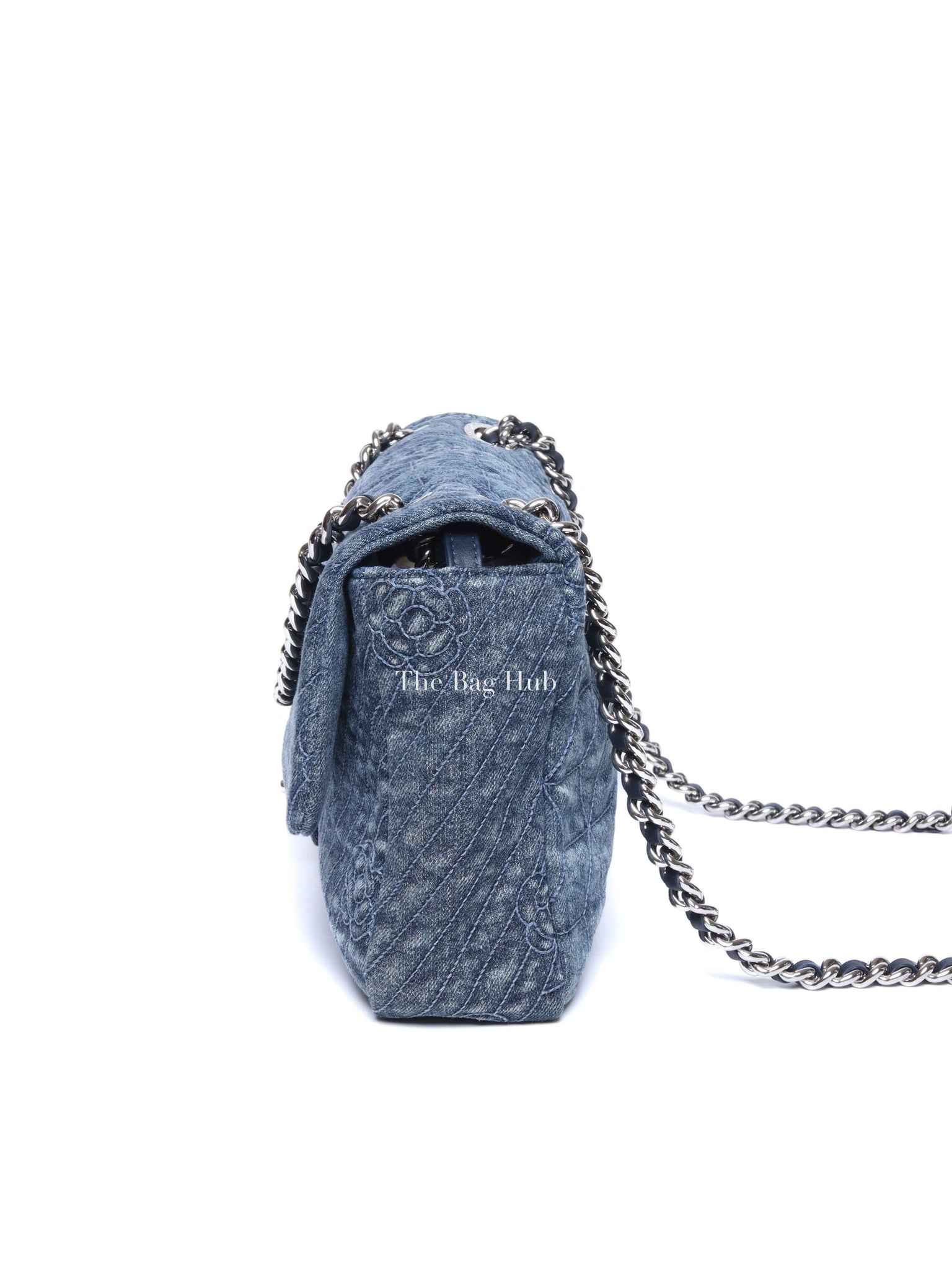 Chanel Blue Denim Camellia Embroidered Denim CC Flap Bag SHW