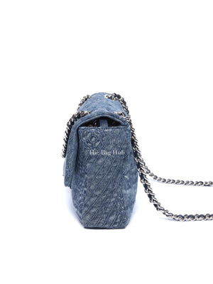 Chanel Blue Denim Camellia Embroidered Denim CC Flap Bag SHW