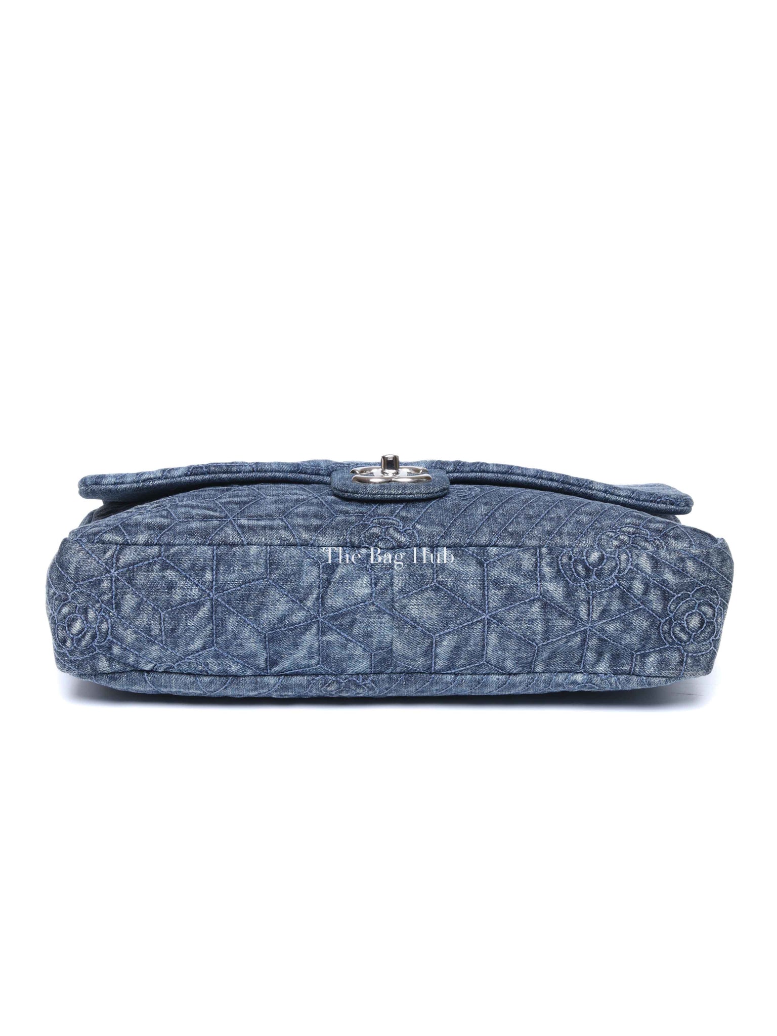 Chanel Blue Denim Camellia Embroidered Denim CC Flap Bag SHW