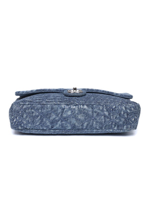Chanel Blue Denim Camellia Embroidered Denim CC Flap Bag SHW