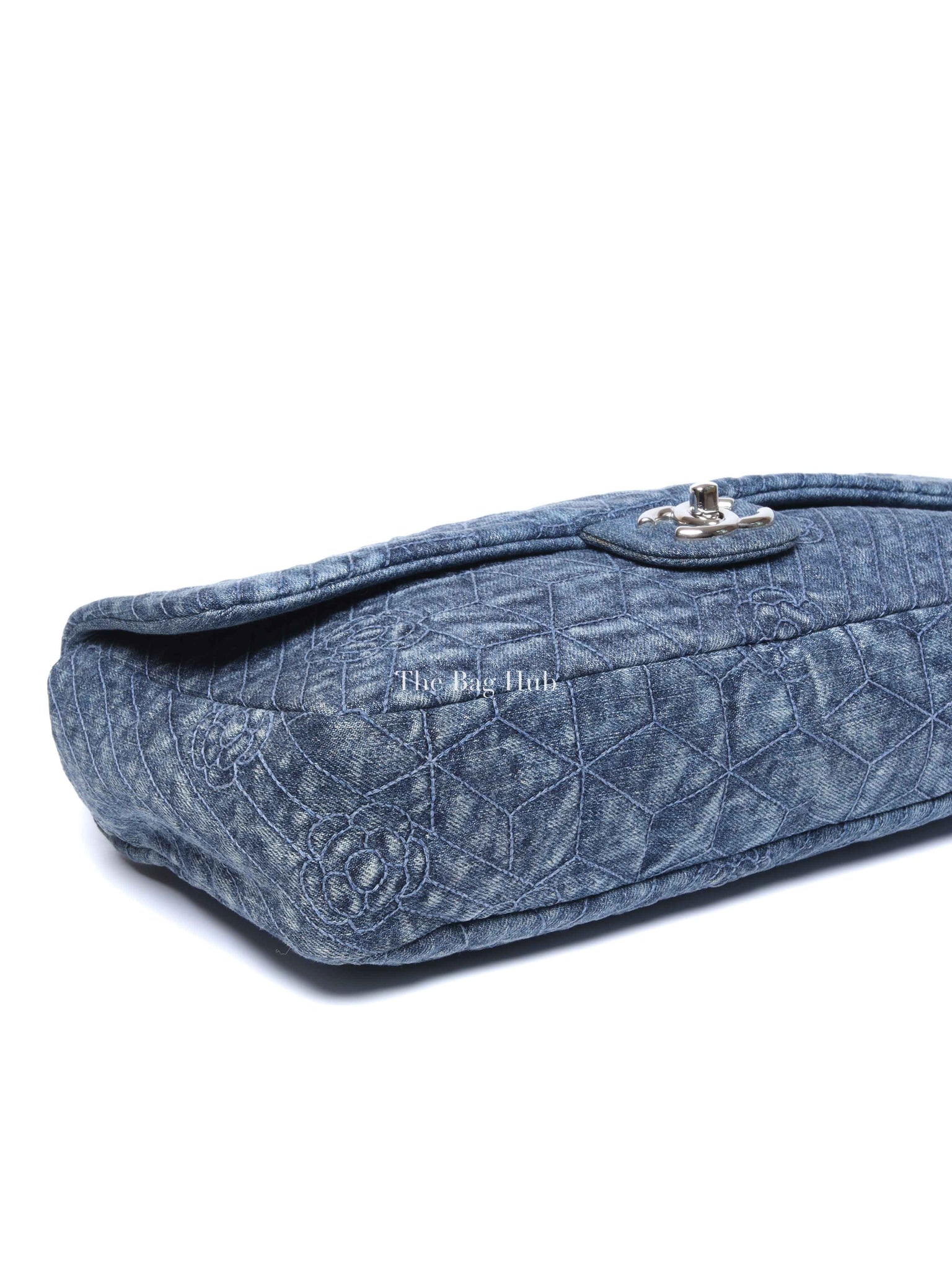 Chanel Blue Denim Camellia Embroidered Denim CC Flap Bag SHW