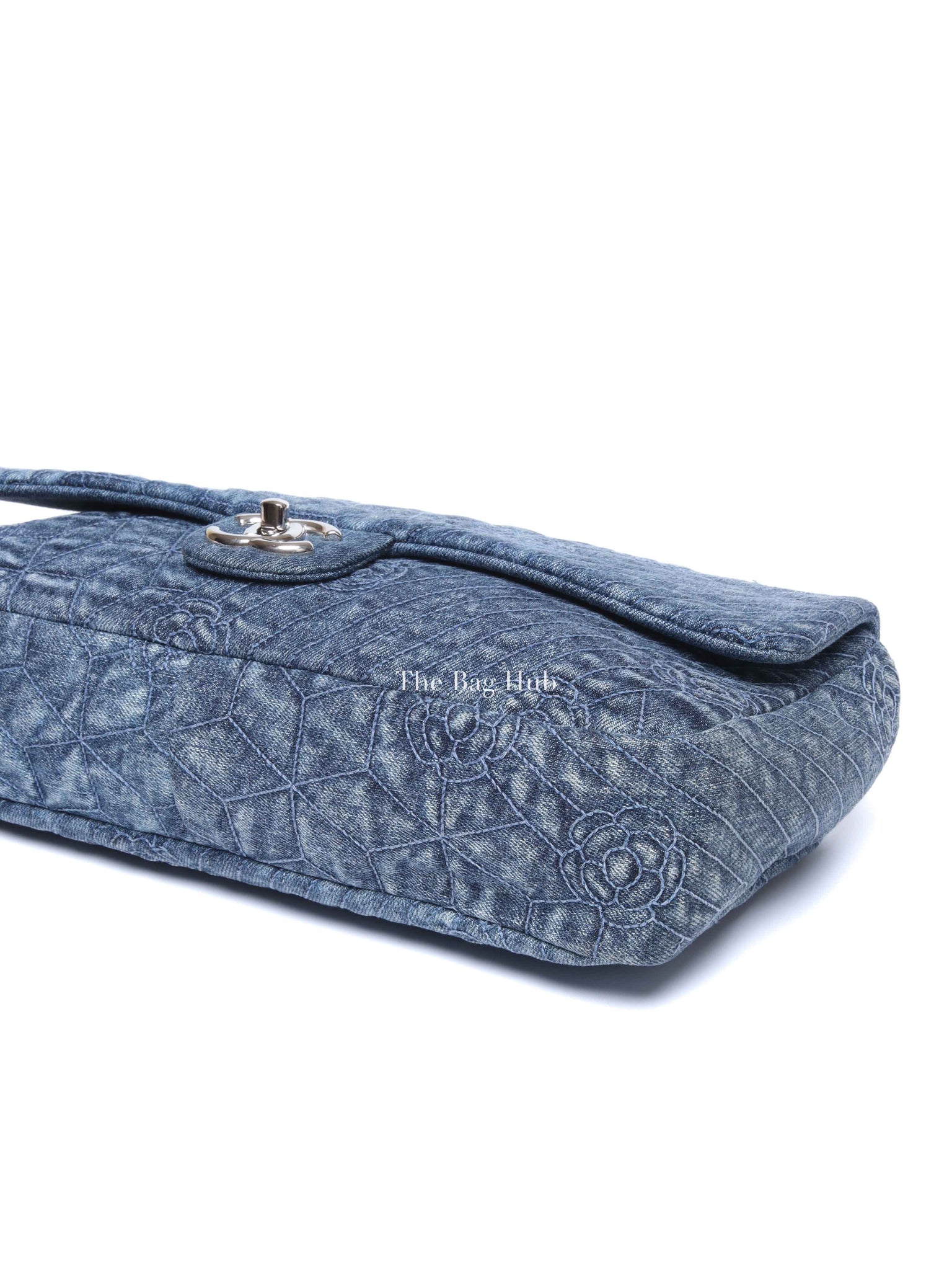 Chanel Blue Denim Camellia Embroidered Denim CC Flap Bag SHW