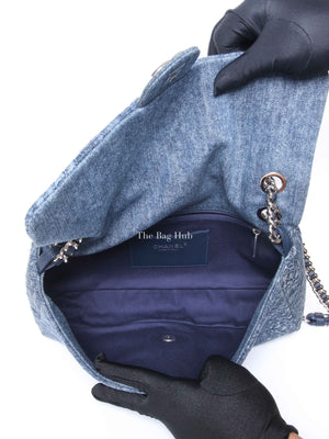 Chanel Blue Denim Camellia Embroidered Denim CC Flap Bag SHW