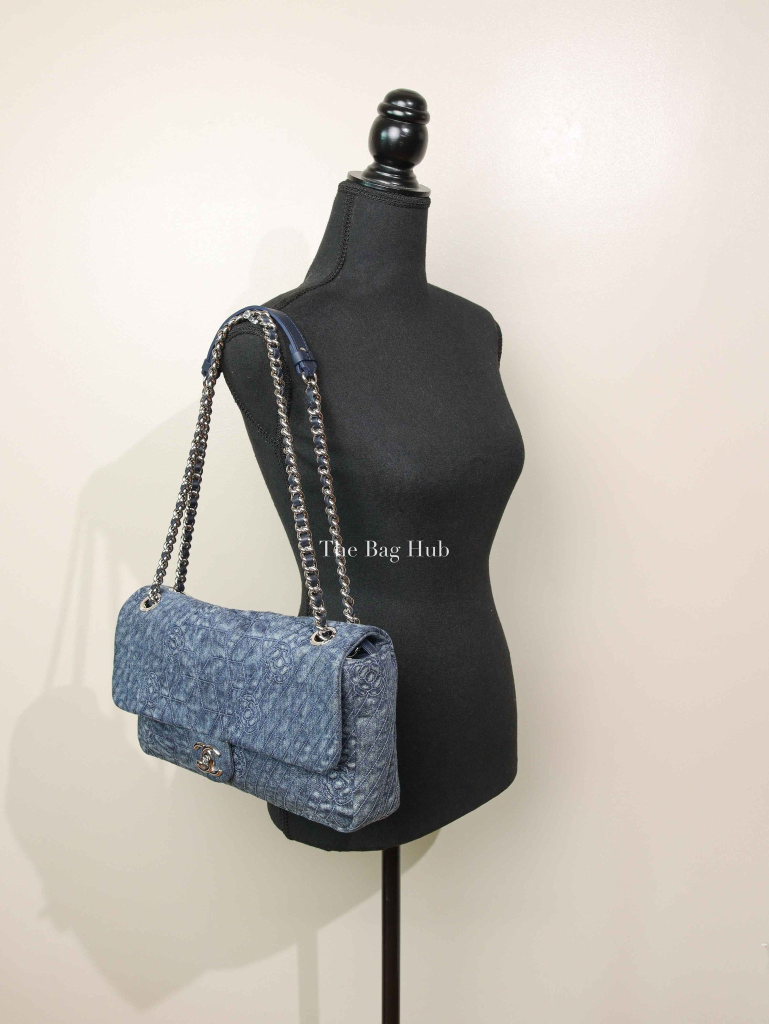 Chanel Blue Denim Camellia Embroidered Denim CC Flap Bag SHW