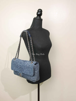 Chanel Blue Denim Camellia Embroidered Denim CC Flap Bag SHW