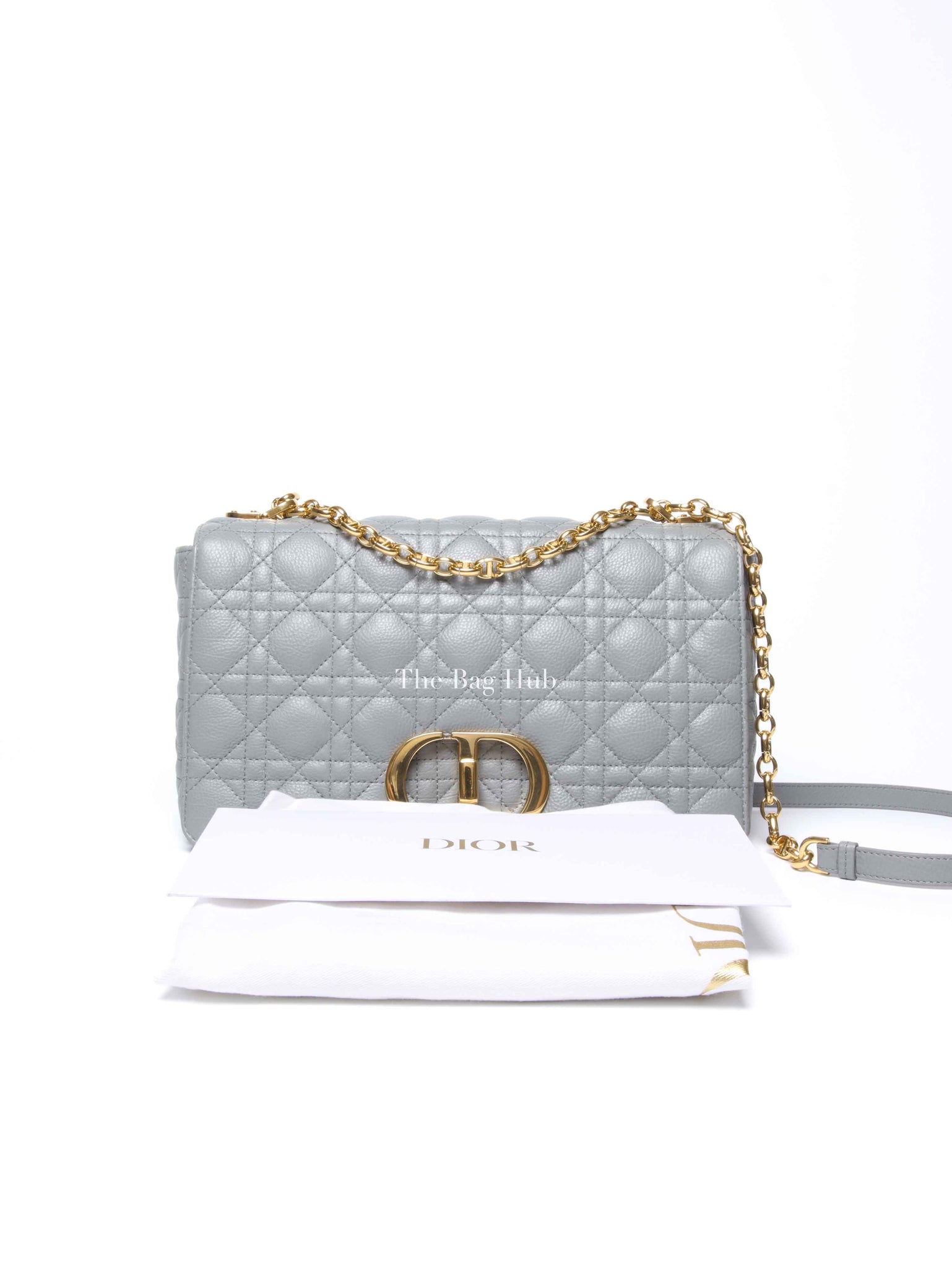 Dior Stone Gray Supple Cannage Calfskin Large Caro Bag