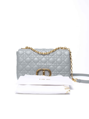 Dior Stone Gray Supple Cannage Calfskin Large Caro Bag