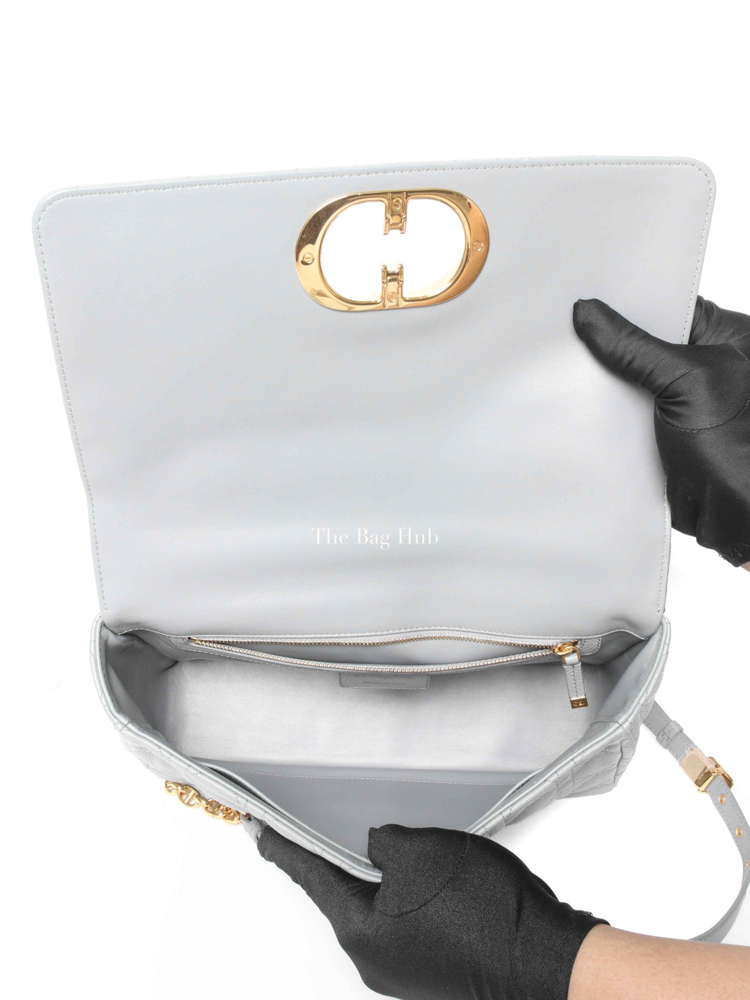 Dior Stone Gray Supple Cannage Calfskin Large Caro Bag