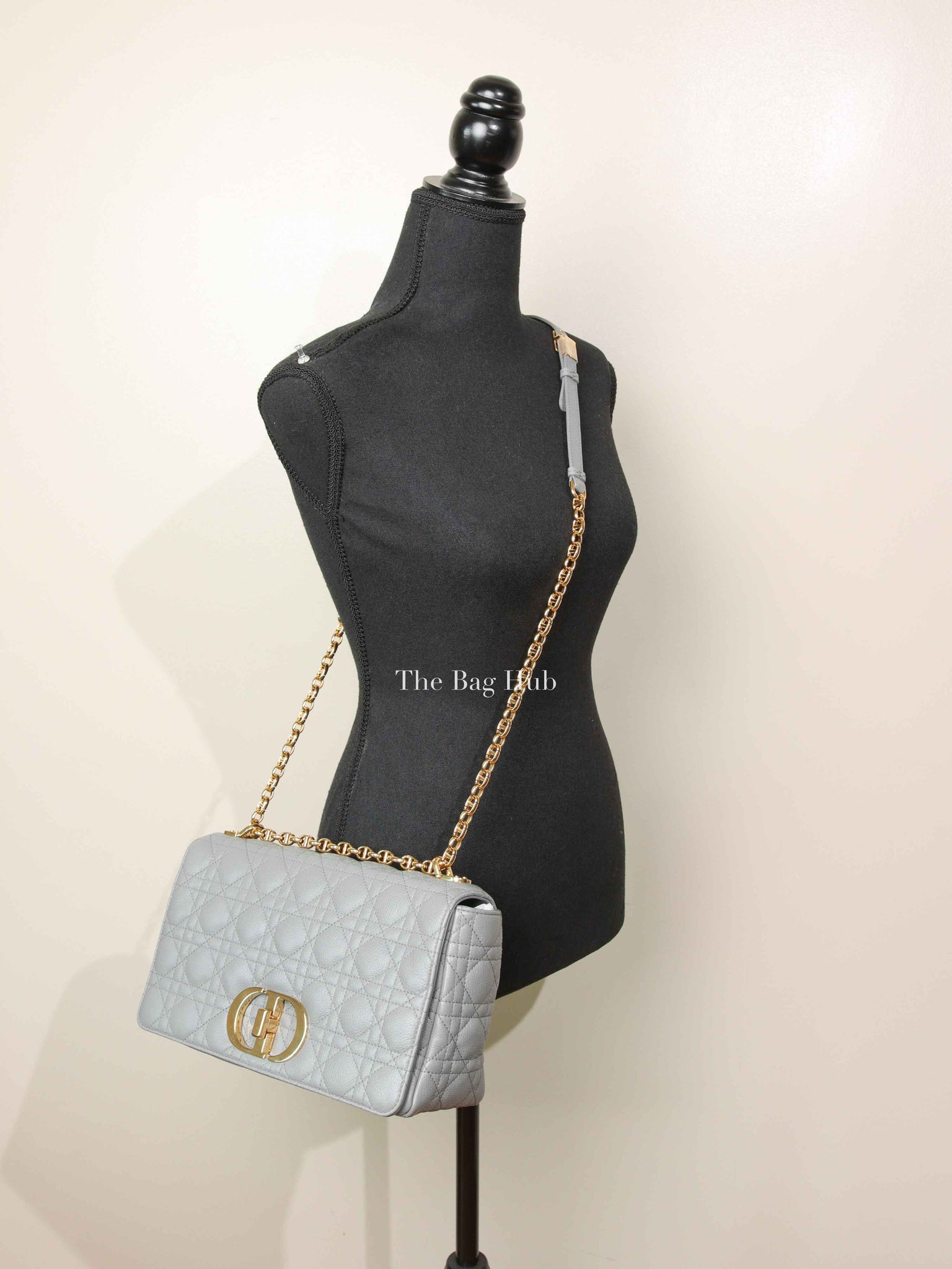 Dior Stone Gray Supple Cannage Calfskin Large Caro Bag