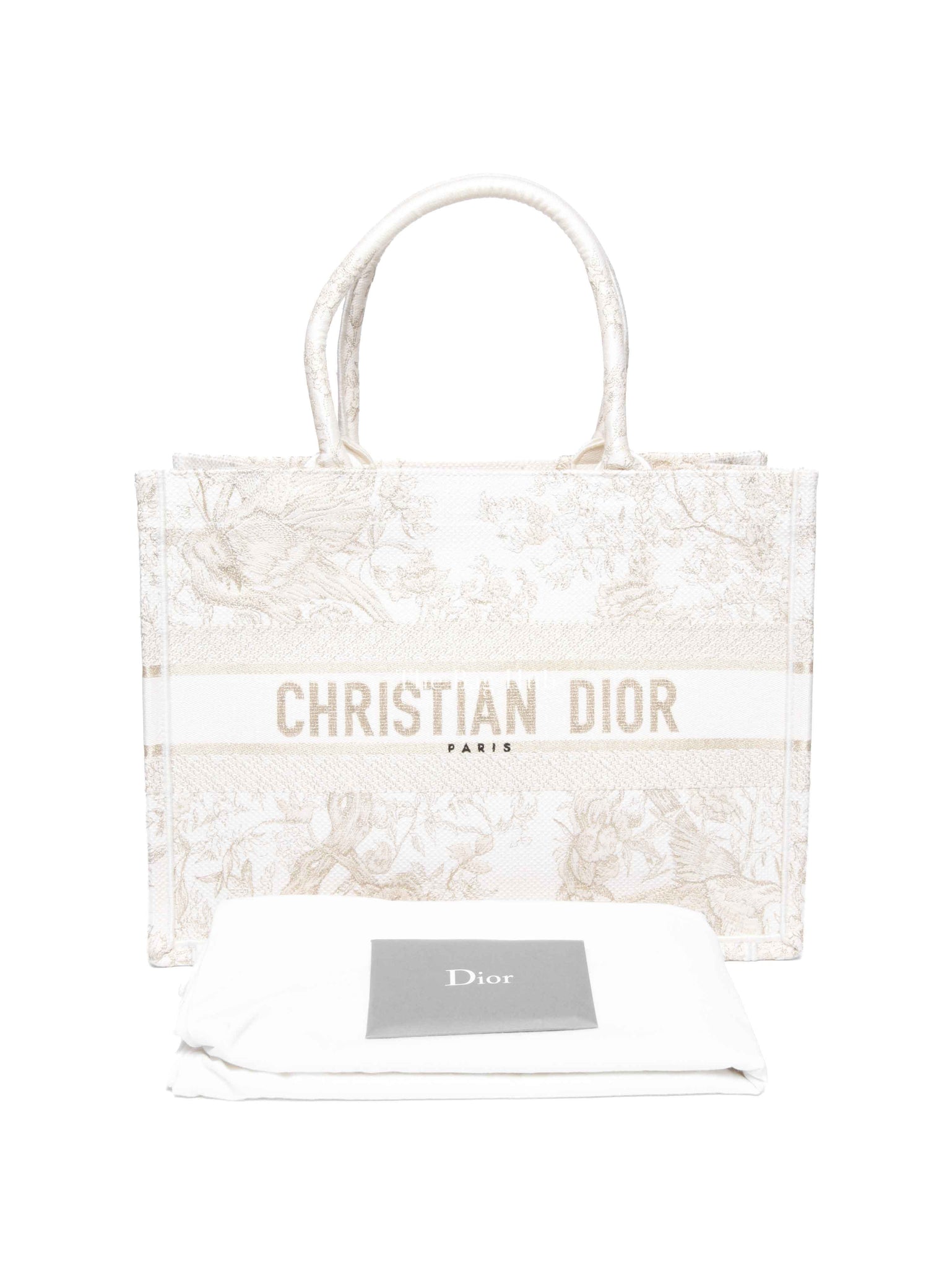 Dior White/Gold Canvas Jardin D'Hiver Medium Tote Bag