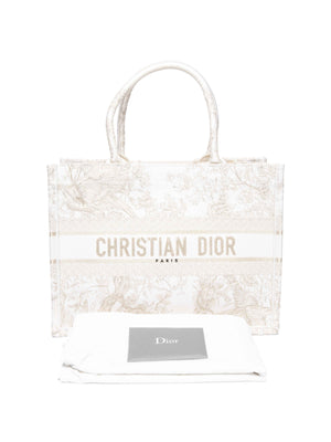 Dior White/Gold Canvas Jardin D'Hiver Medium Tote Bag