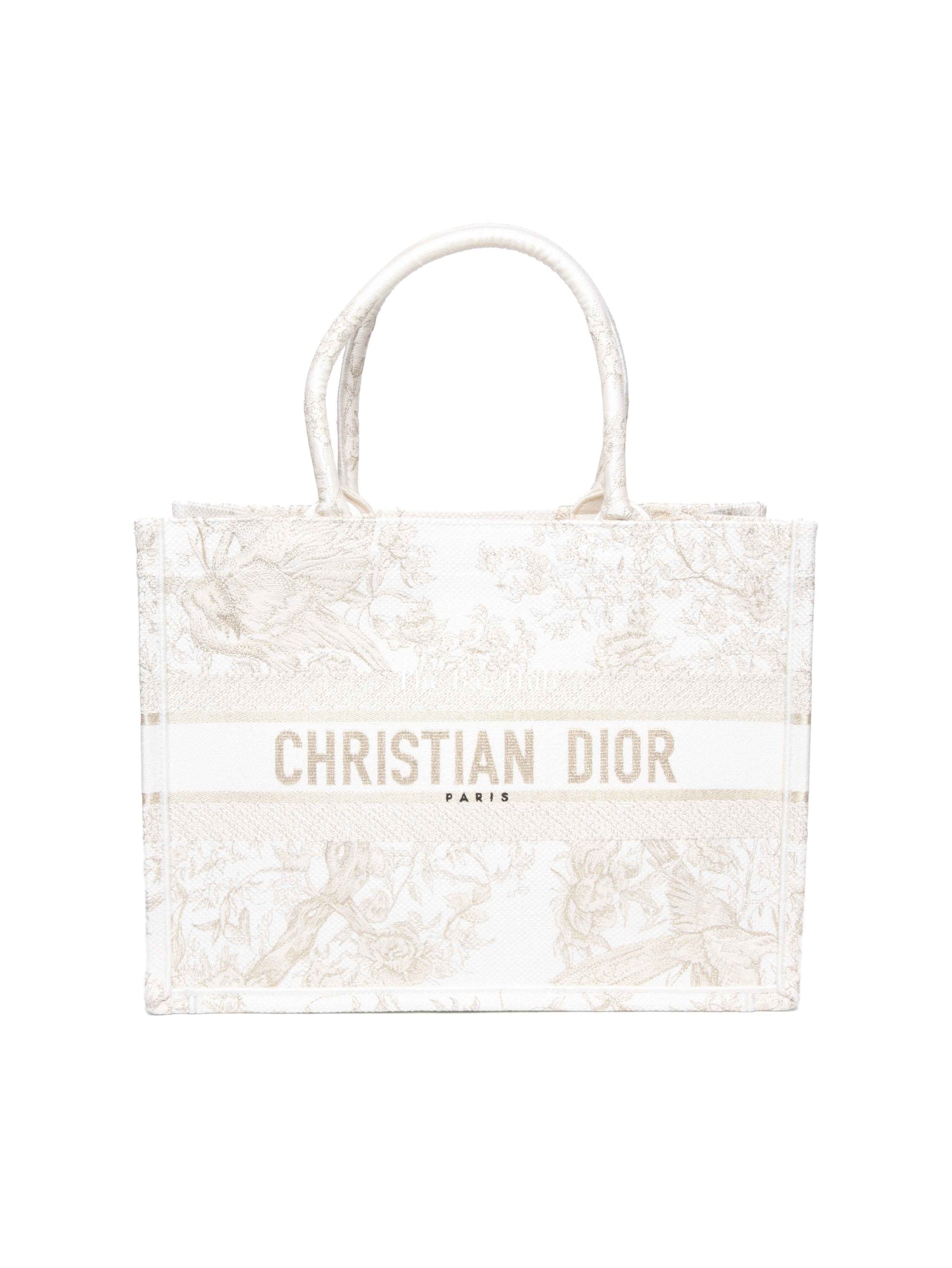Dior White/Gold Canvas Jardin D'Hiver Medium Tote Bag