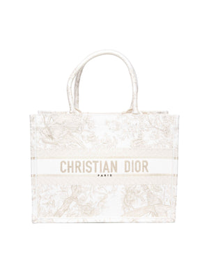 Dior White/Gold Canvas Jardin D'Hiver Medium Tote Bag