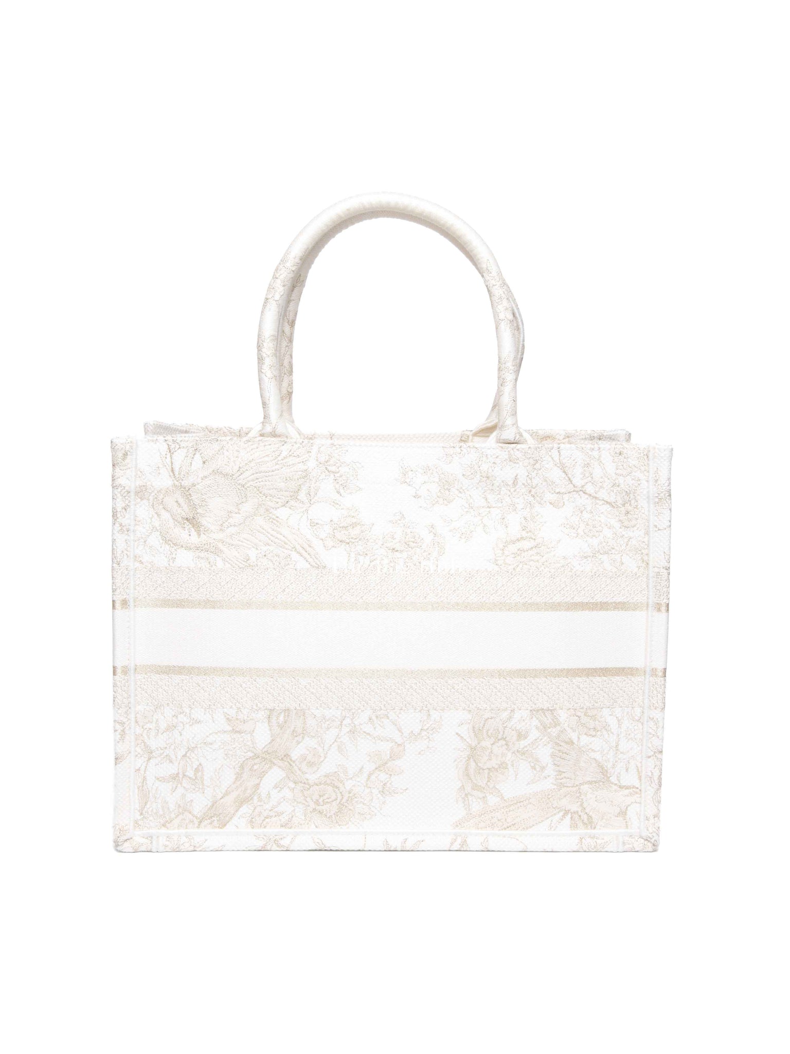 Dior White/Gold Canvas Jardin D'Hiver Medium Tote Bag