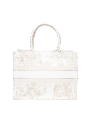 Dior White/Gold Canvas Jardin D'Hiver Medium Tote Bag
