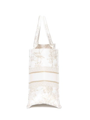Dior White/Gold Canvas Jardin D'Hiver Medium Tote Bag