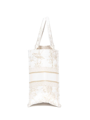 Dior White/Gold Canvas Jardin D'Hiver Medium Tote Bag