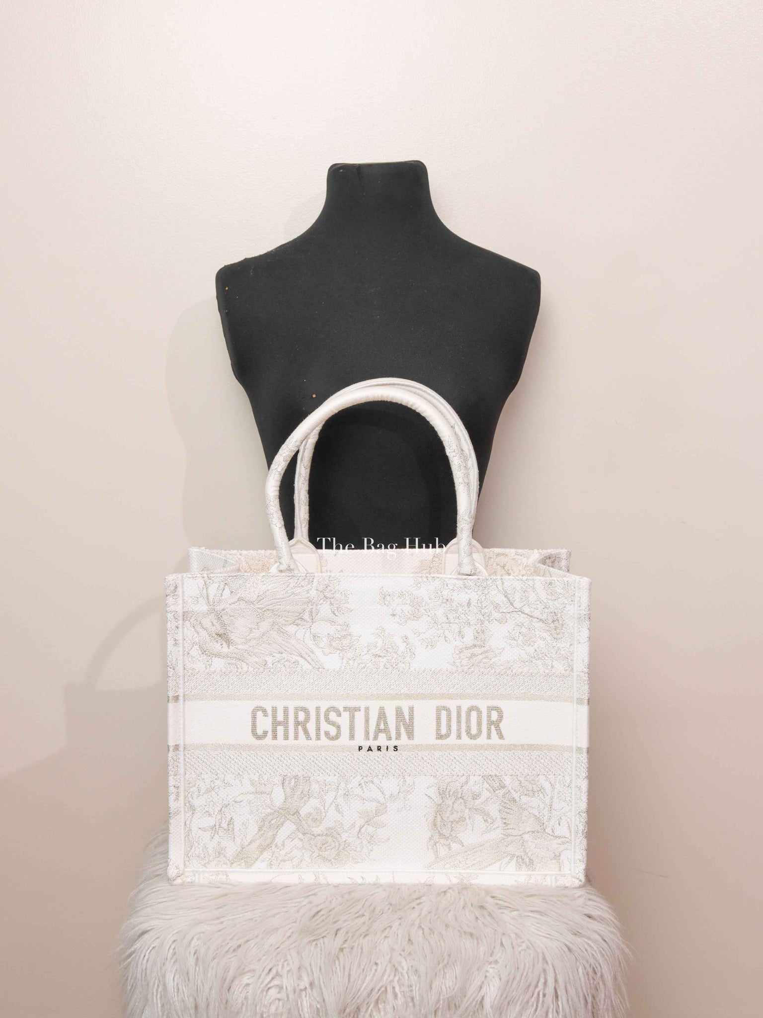 Dior White/Gold Canvas Jardin D'Hiver Medium Tote Bag
