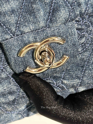 Chanel Blue Denim Camellia Embroidered Denim CC Flap Bag SHW