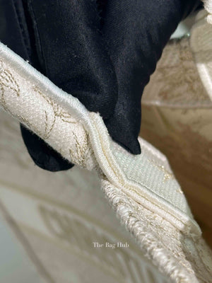 Dior White/Gold Canvas Jardin D'Hiver Medium Tote Bag
