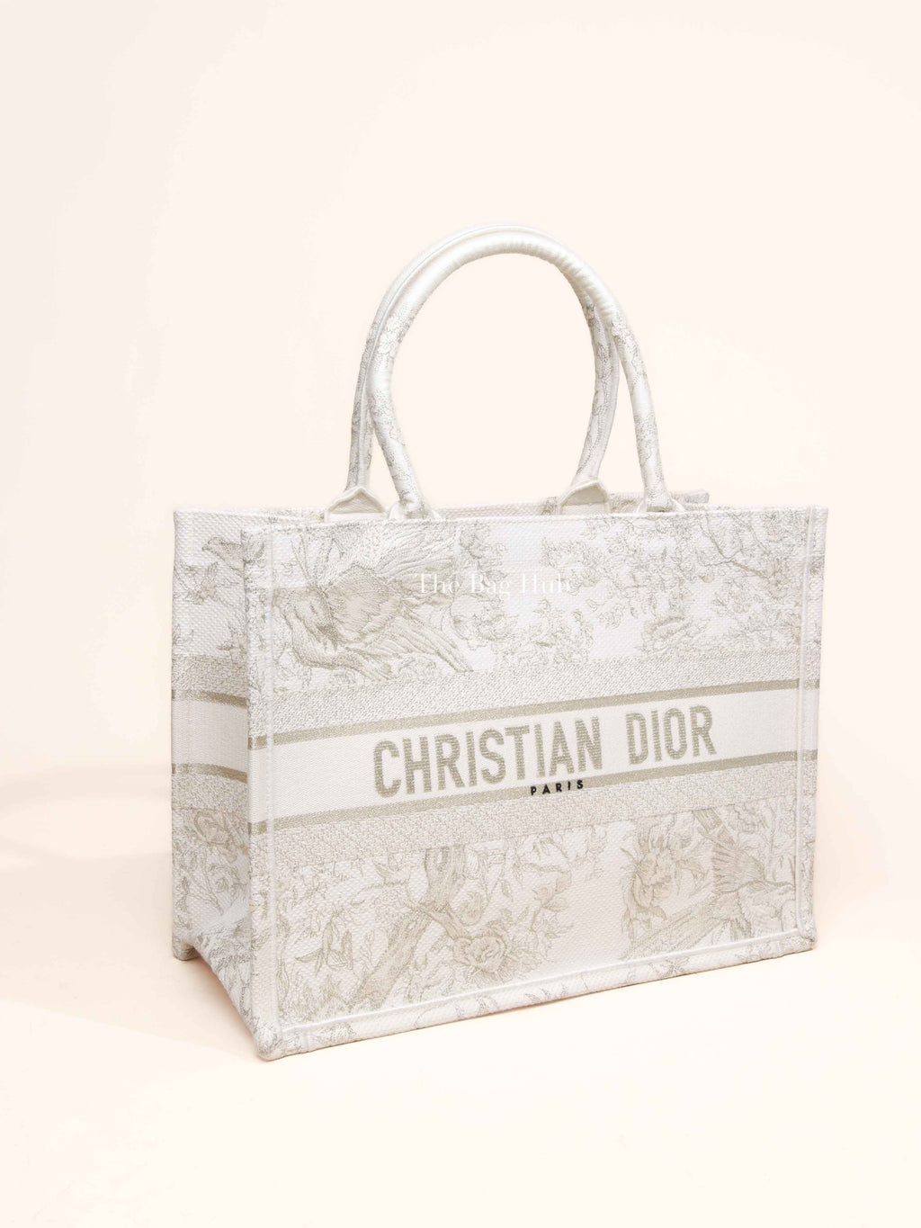 Dior White/Gold Canvas Jardin D'Hiver Medium Tote Bag