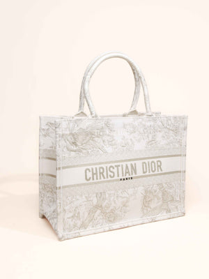 Dior White/Gold Canvas Jardin D'Hiver Medium Tote Bag
