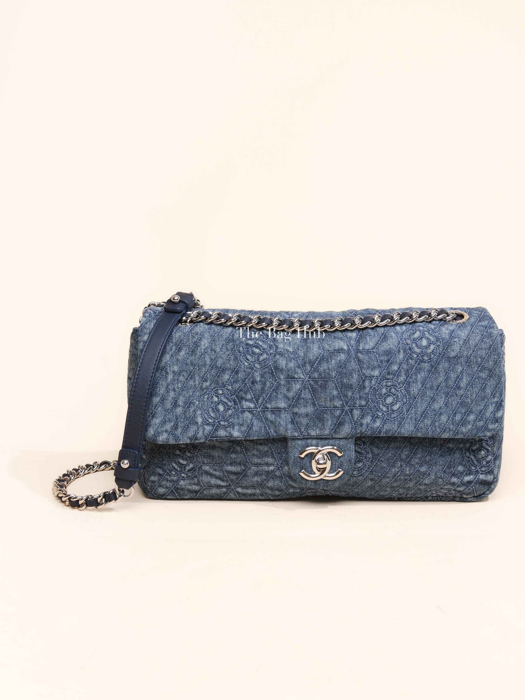 Chanel Blue Denim Camellia Embroidered Denim CC Flap Bag SHW