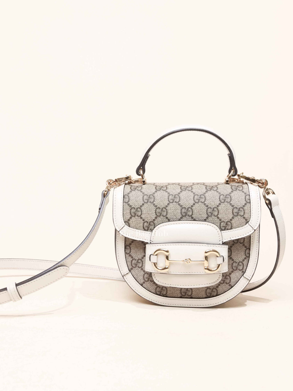 Gucci White/Beige Canvas Horsebit 1955 Mini Bag