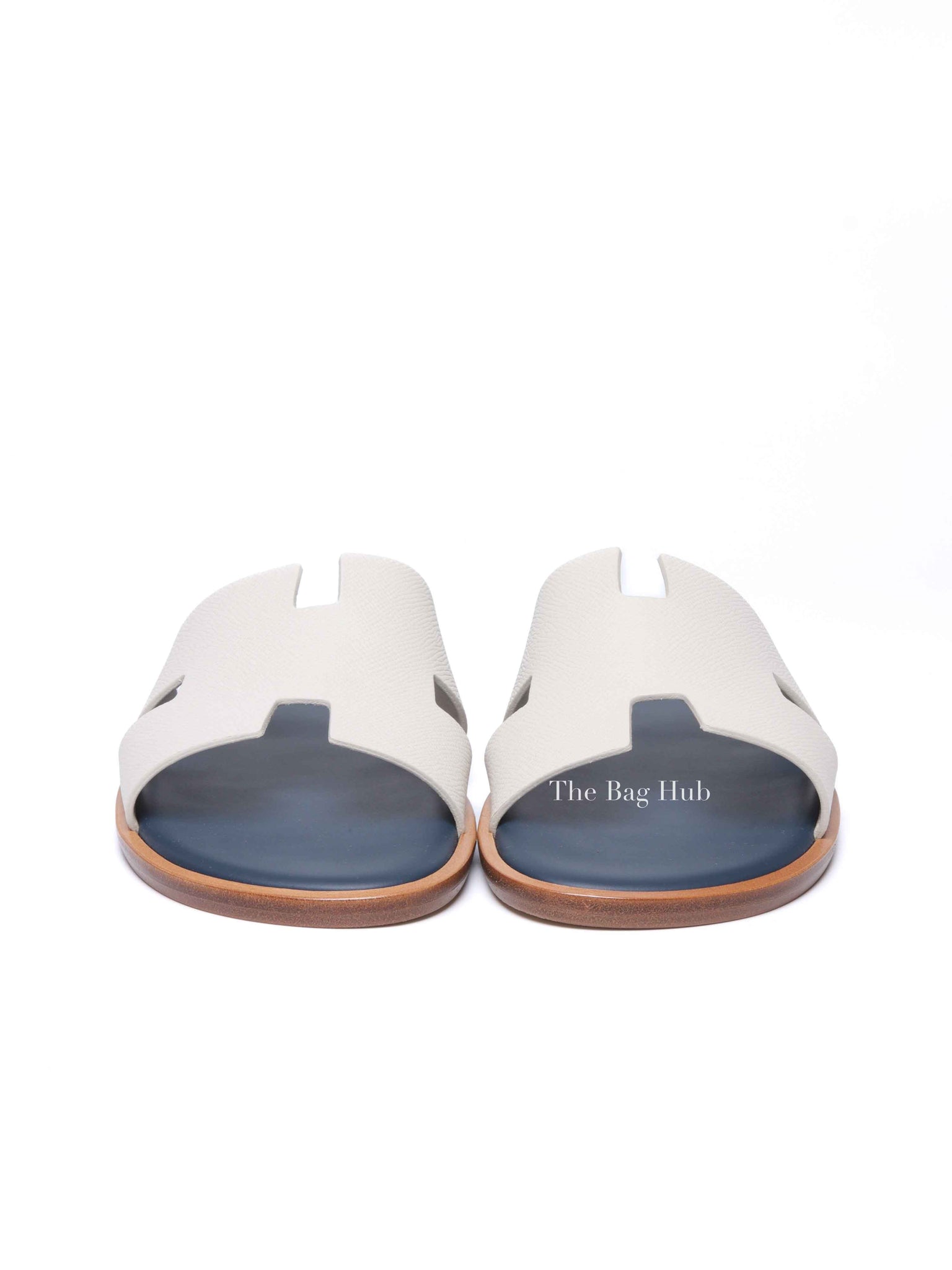 Hermes Blanc Gomme/Bleu Celeste Epsom Mens Izmir Sandals Size 42
