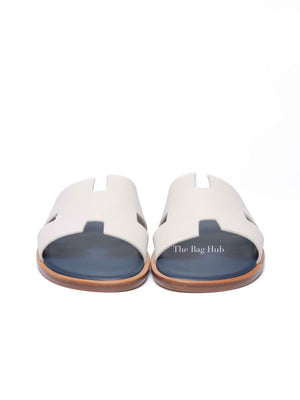 Hermes Blanc Gomme/Bleu Celeste Epsom Mens Izmir Sandals Size 42