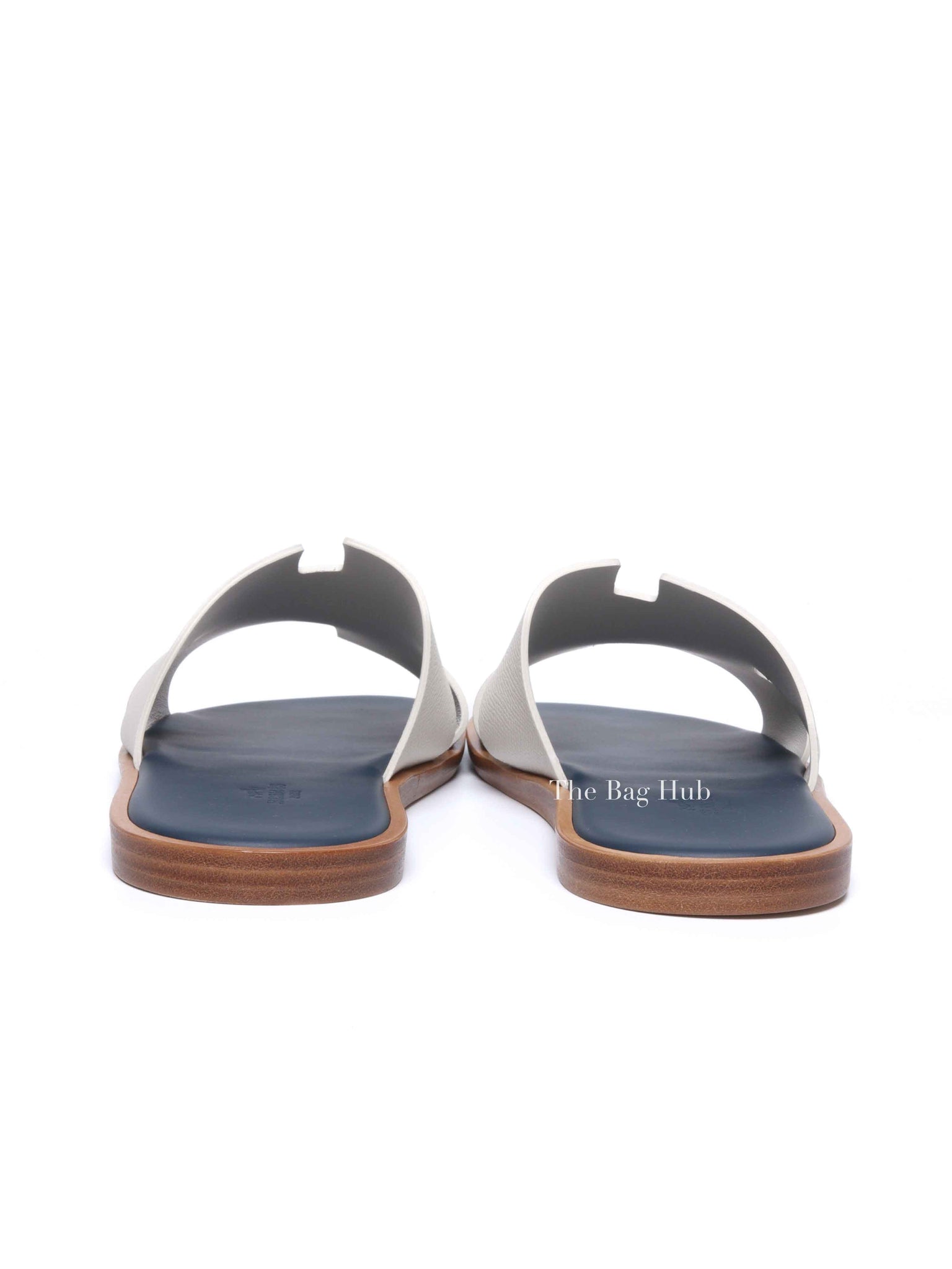 Hermes Blanc Gomme/Bleu Celeste Epsom Mens Izmir Sandals Size 42